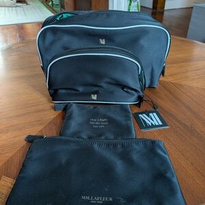 MM Lafleur Black Cosmetic Bag Set with Green Accents